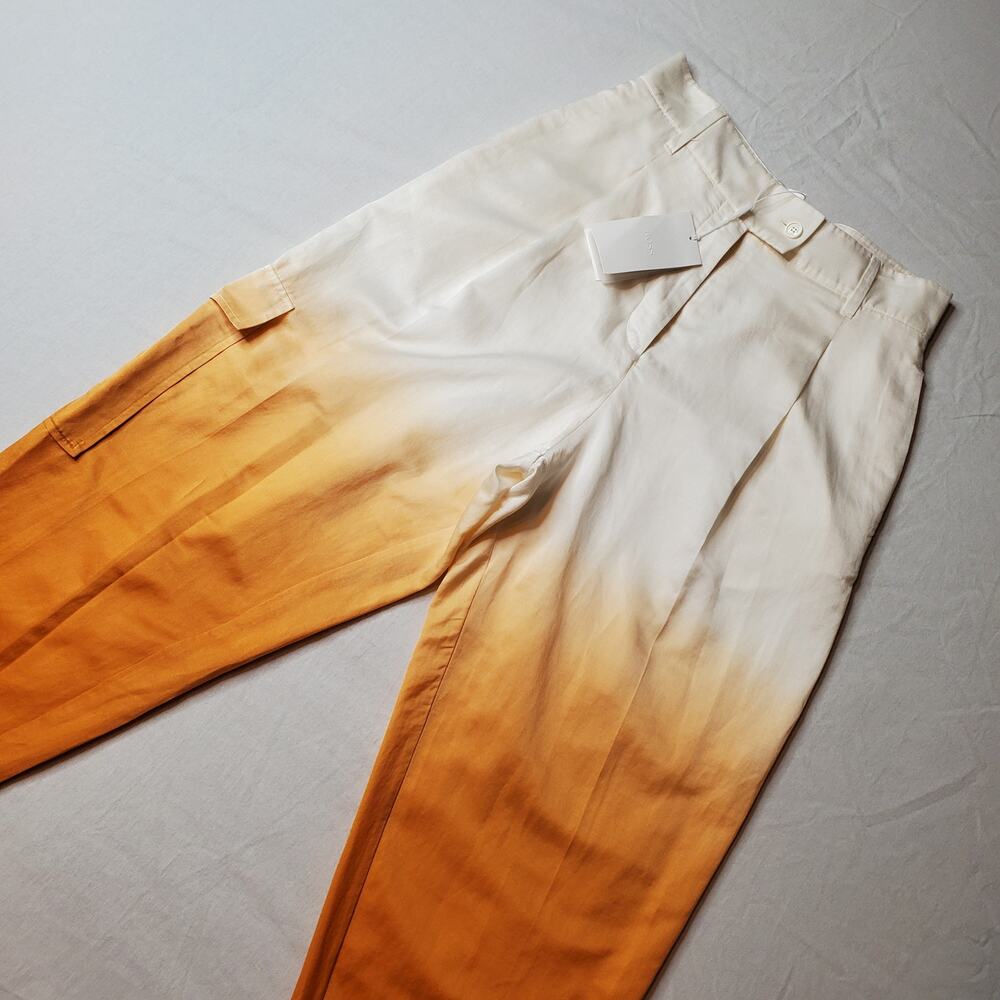 Hugo Boss Women's Size 2 NWT Cotton Silk Cargo Pant White Orange Ombre